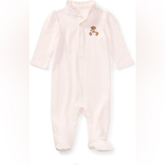 Ralph Lauren| pink Baby Onesie with Teddy Bear Embroidery - Picture 3 of 4